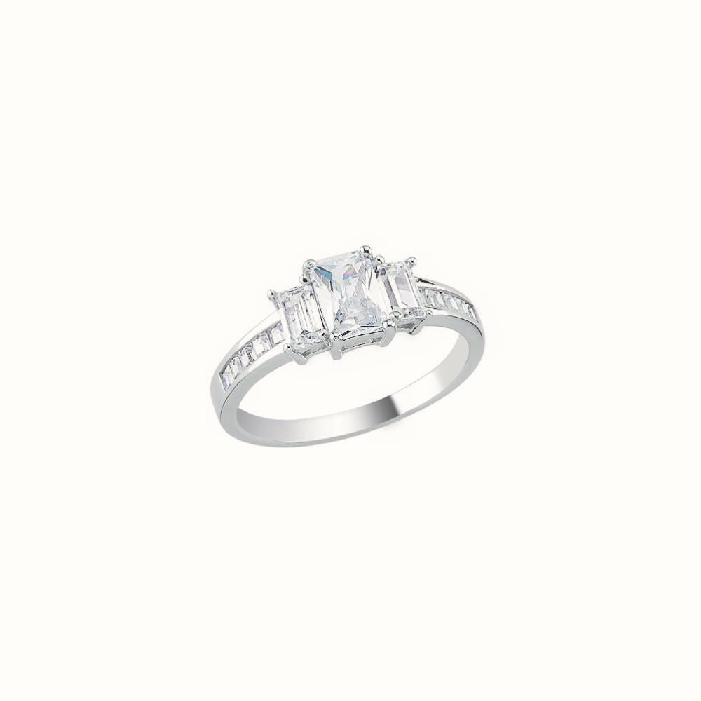 Sterling Silver CZ Trilogy Bageutte Ring – ARN138