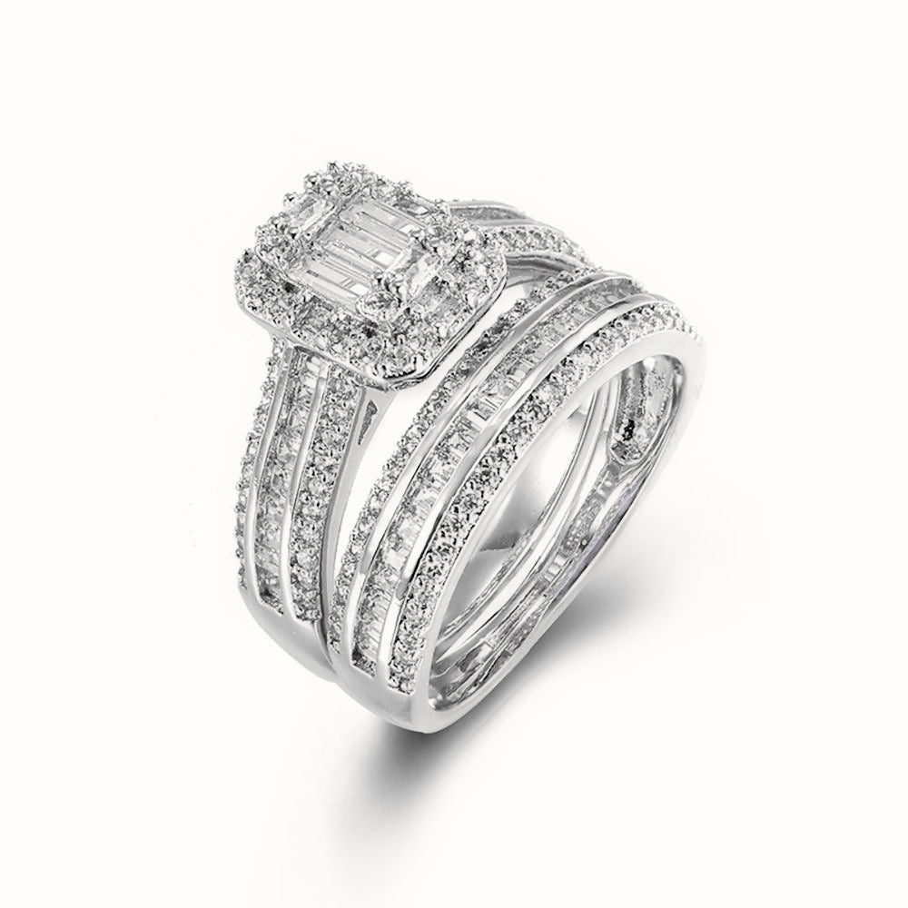 Sterling Silver Pear Emerald Cut and Half ET Set Rings – ARN151