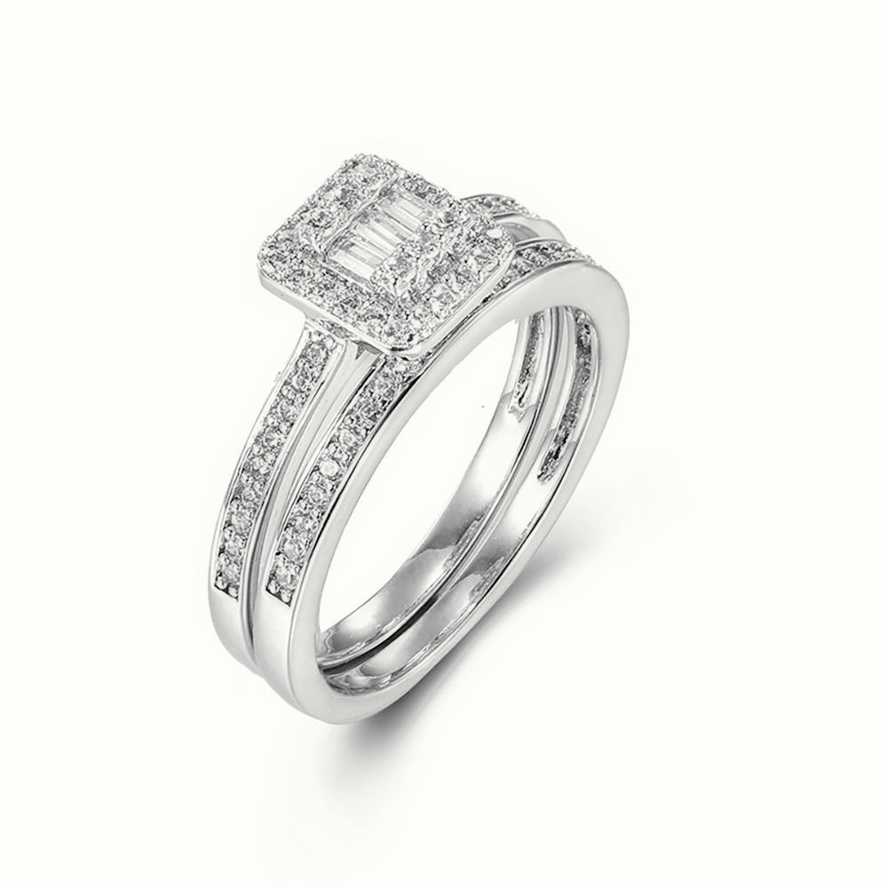 Sterling Silver Pear Emerald Cut and Half ET Set Rings – ARN153