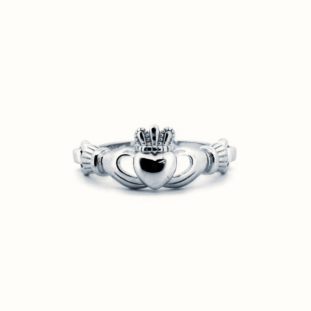 Sterling Silver Rhodium Claddagh Ring – ARN178