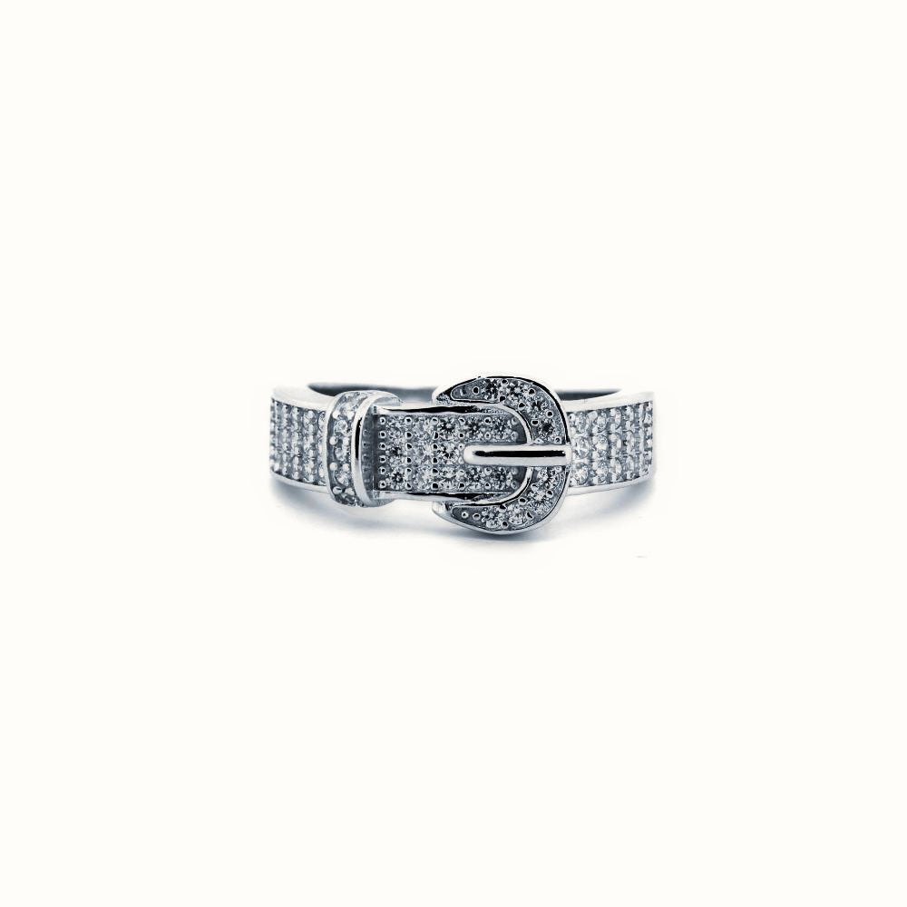 Sterling Silver Rhodium CZ Set Buckle Ring – ARN180