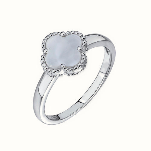 Sterling Silver Rhodium Clover Ring MOP – ARN191
