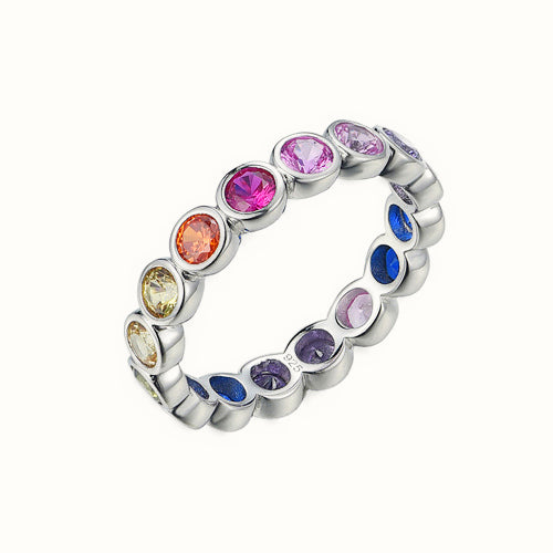 Sterling Silver Rhodium Plated Multi Col CZ Full Eternity Ring – ARN192