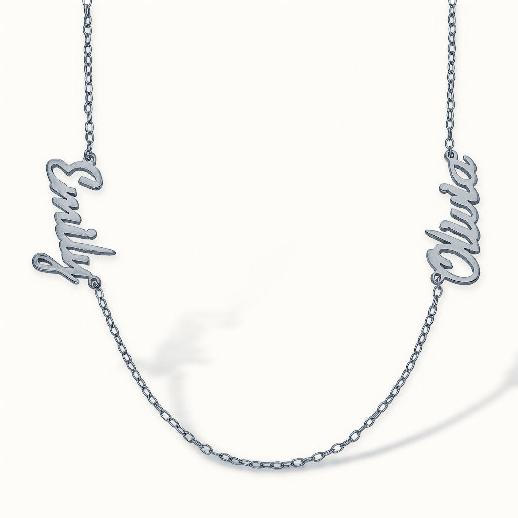 Sterling Silver Personalised Nameplate with 2 names + 16" Chain – SNP029