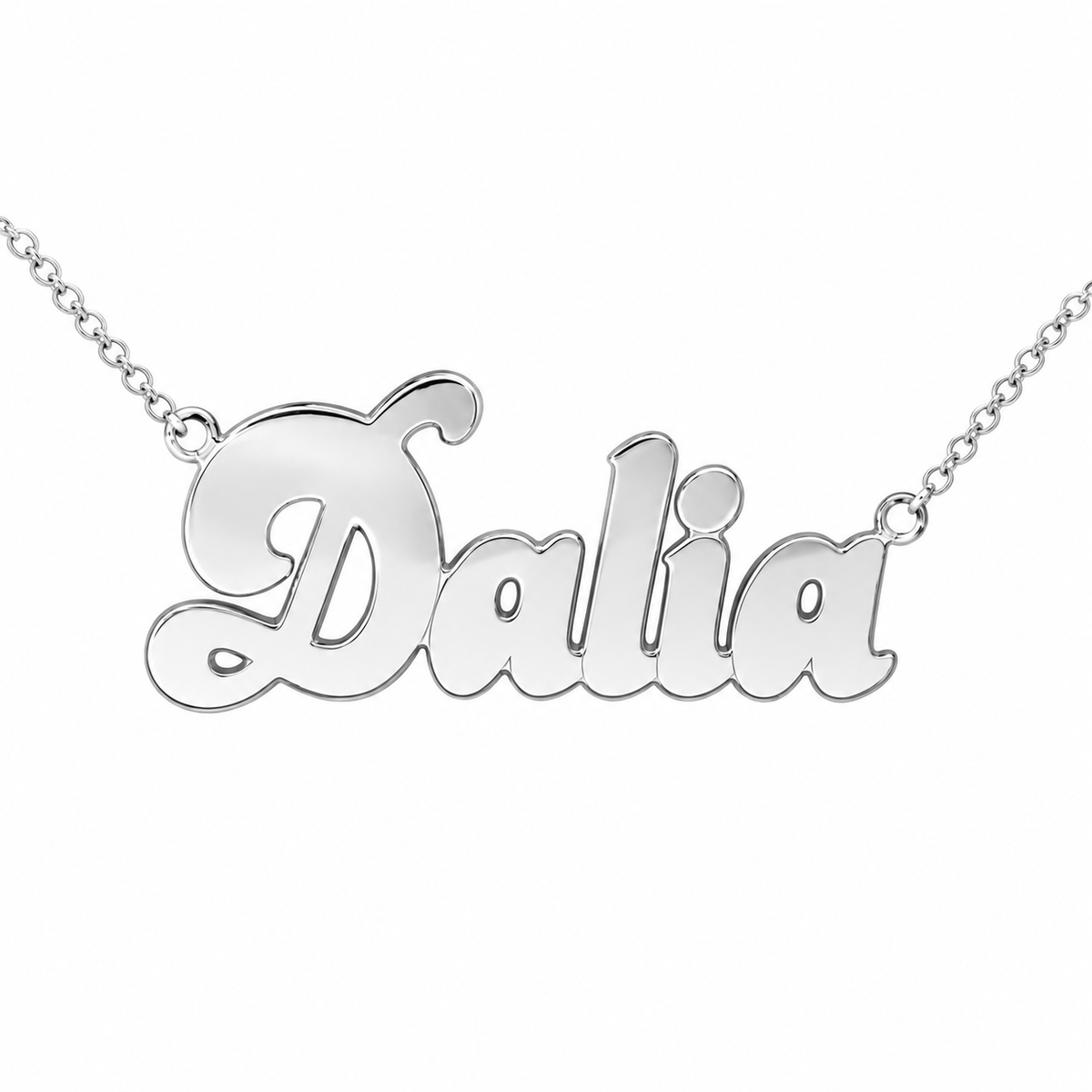Sterling Silver Sixties Style Nameplate with Chain - SNP008