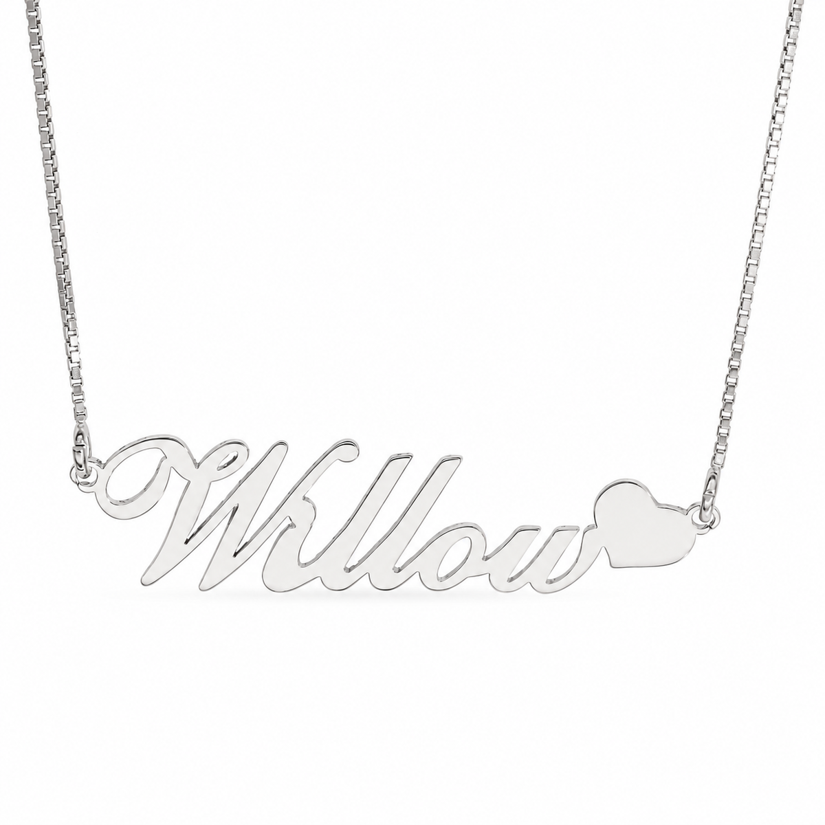 Sterling silver script heart personalised nameplate necklace