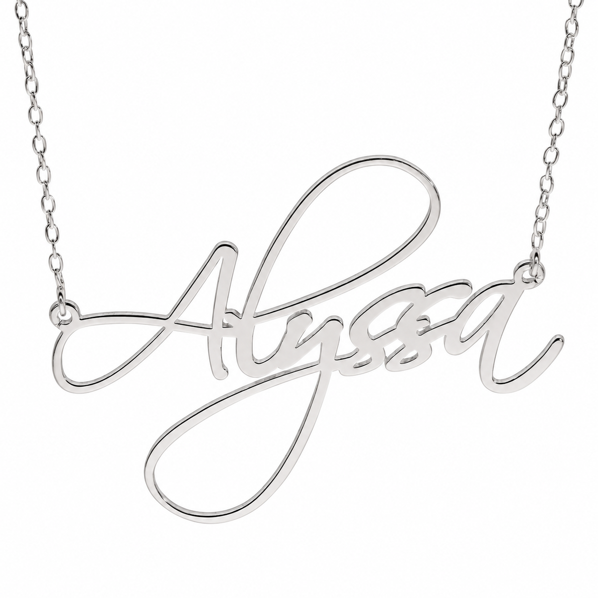 Sterling Silver Flourish Script Nameplate with Chain - SNP027