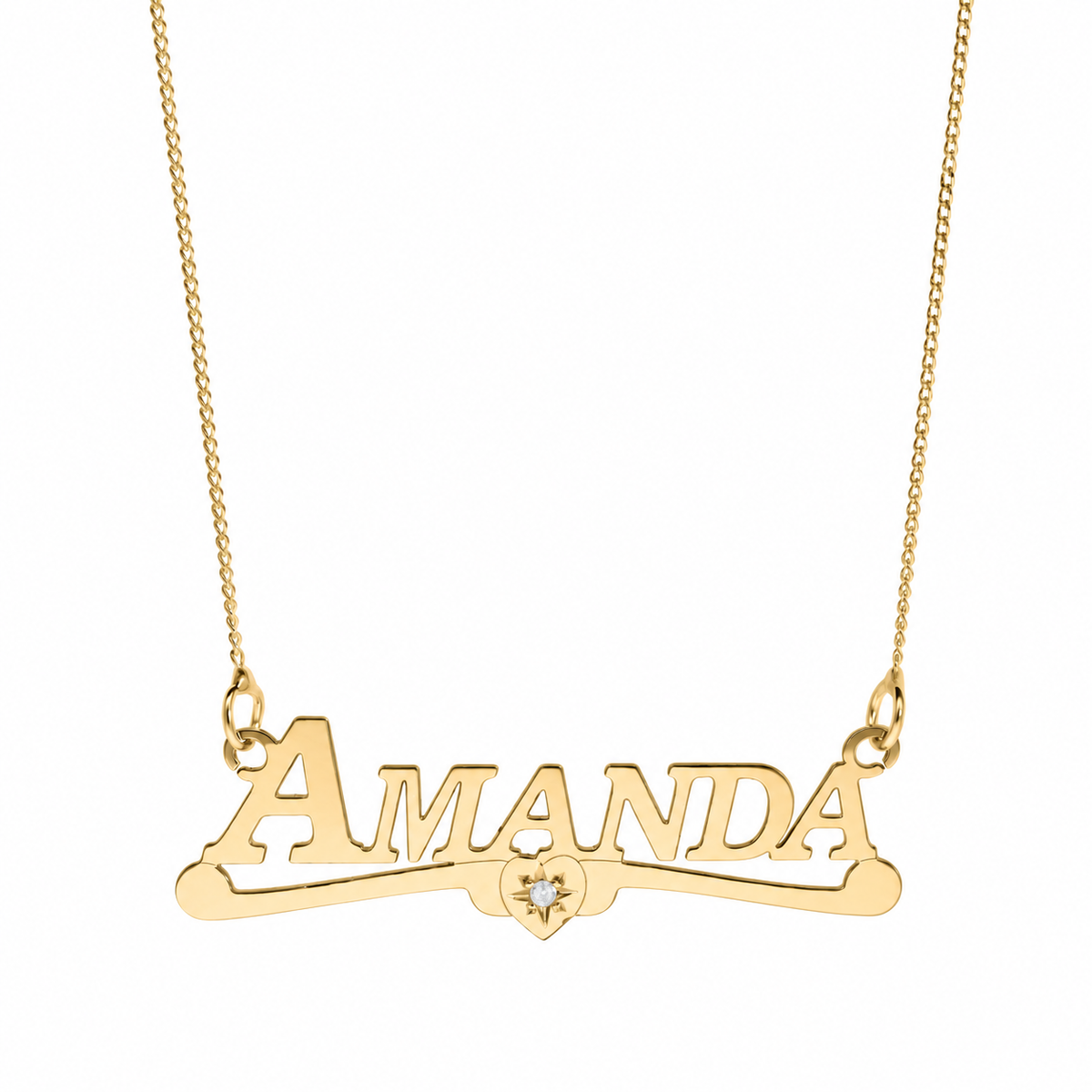 9ct yellow gold serif heart personalised nameplate necklace