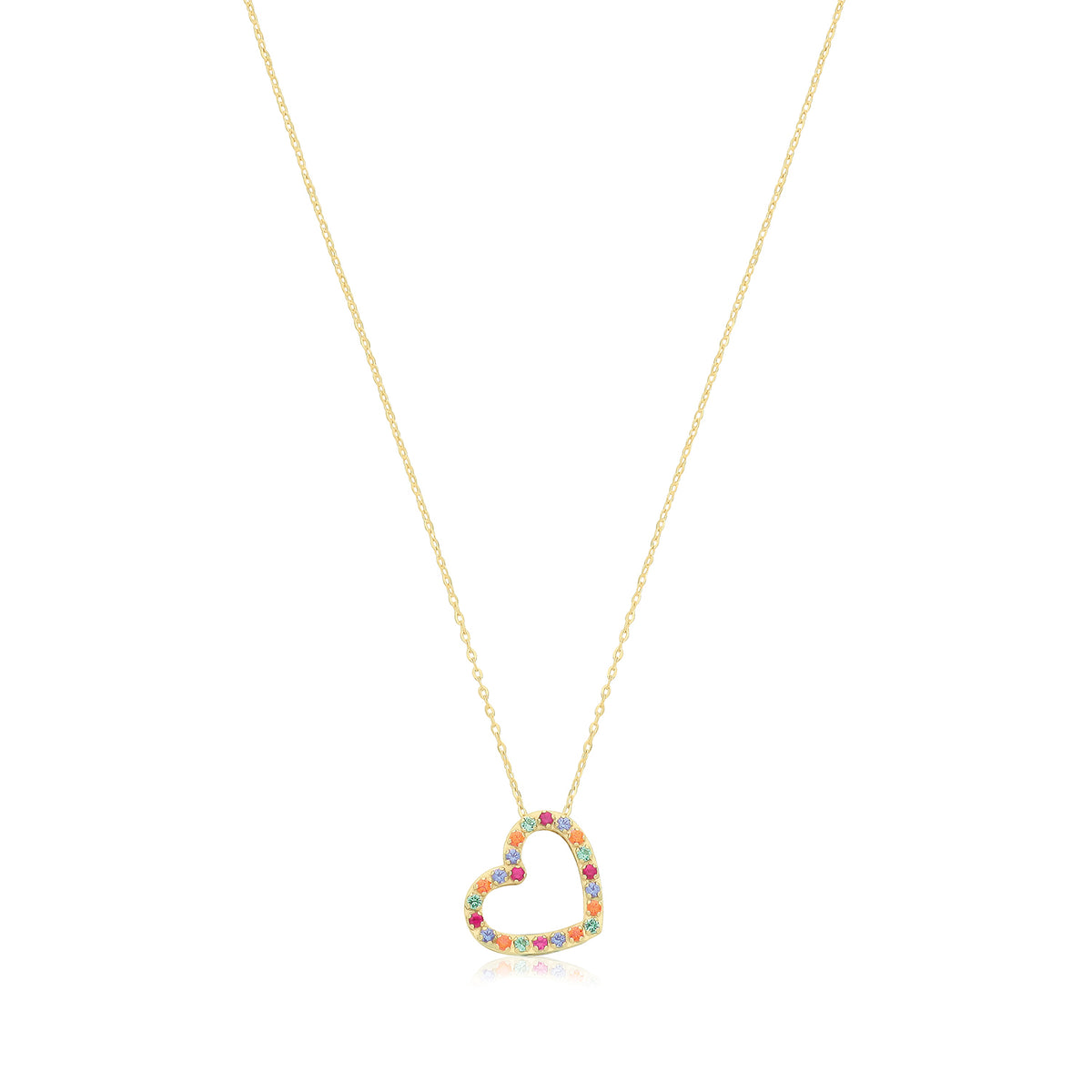 9ct Gold Multicoloured CZ Heart Necklace - NK434