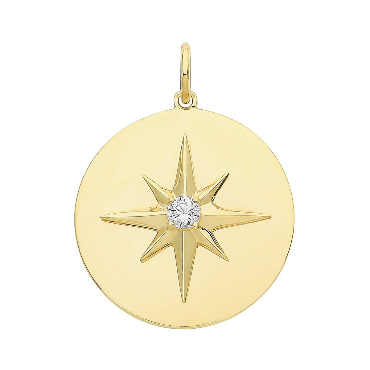 9ct Gold CZ Northern Star Disc Pendant - PN1237