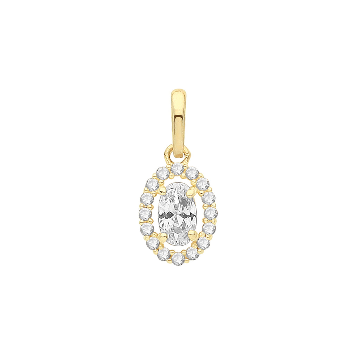 9ct Gold Oval CZ Halo Style Pendant - PN1247