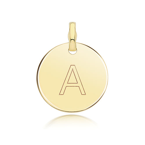 9ct Gold Round Plain Initial Pendant - PN1280 A