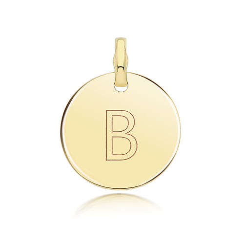 9ct Gold Round Plain Initial Pendant - PN1280 B