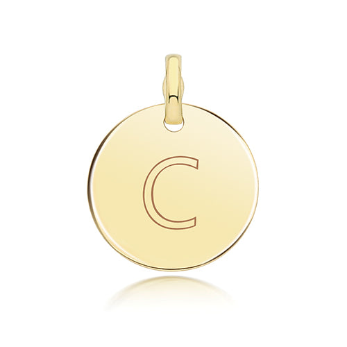 9ct Gold Round Plain Initial Pendant - PN1280 C