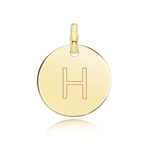 9ct Gold Round Plain Initial Pendant - PN1280 H