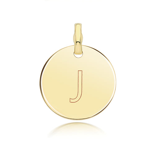 9ct Gold Round Plain Initial Pendant - PN1280 J