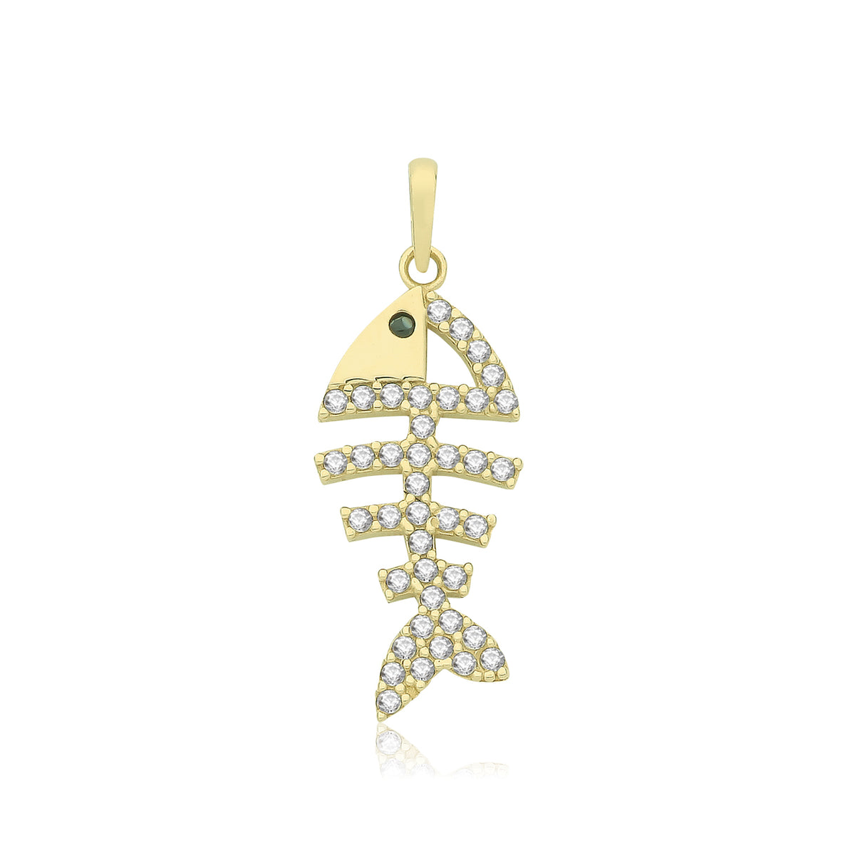 9ct Gold CZ Fishbone Pendant - PN1315