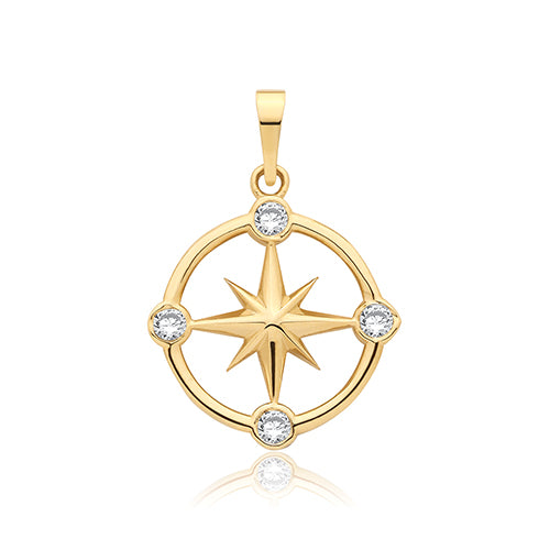 9ct Yellow Gold CZ Circle Star Pendant - PN1400