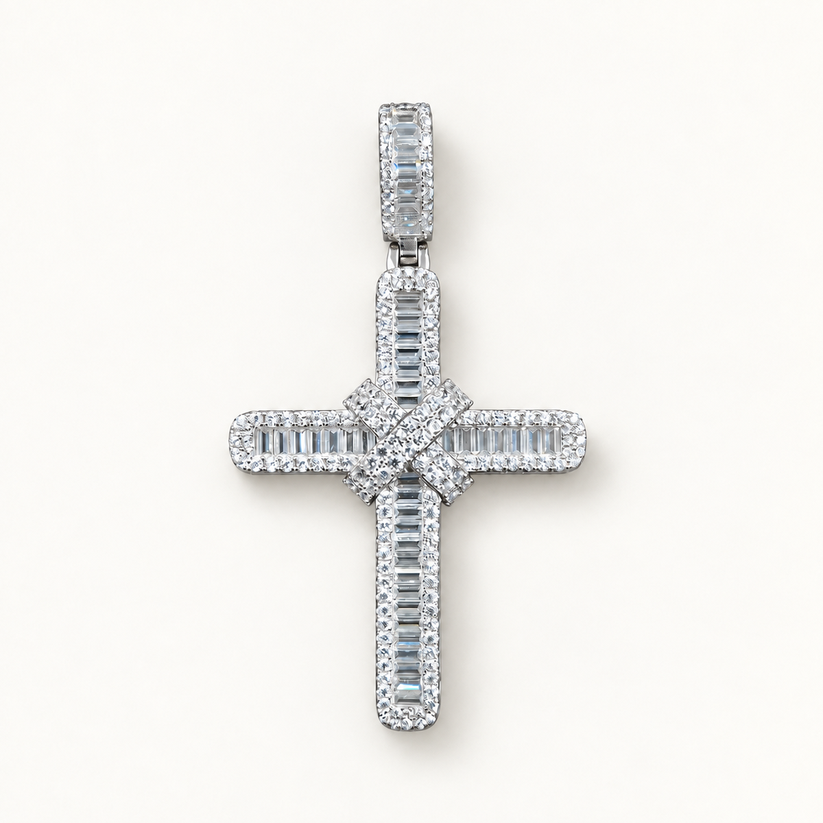 Silver CZ Cross 1 on ivory background
