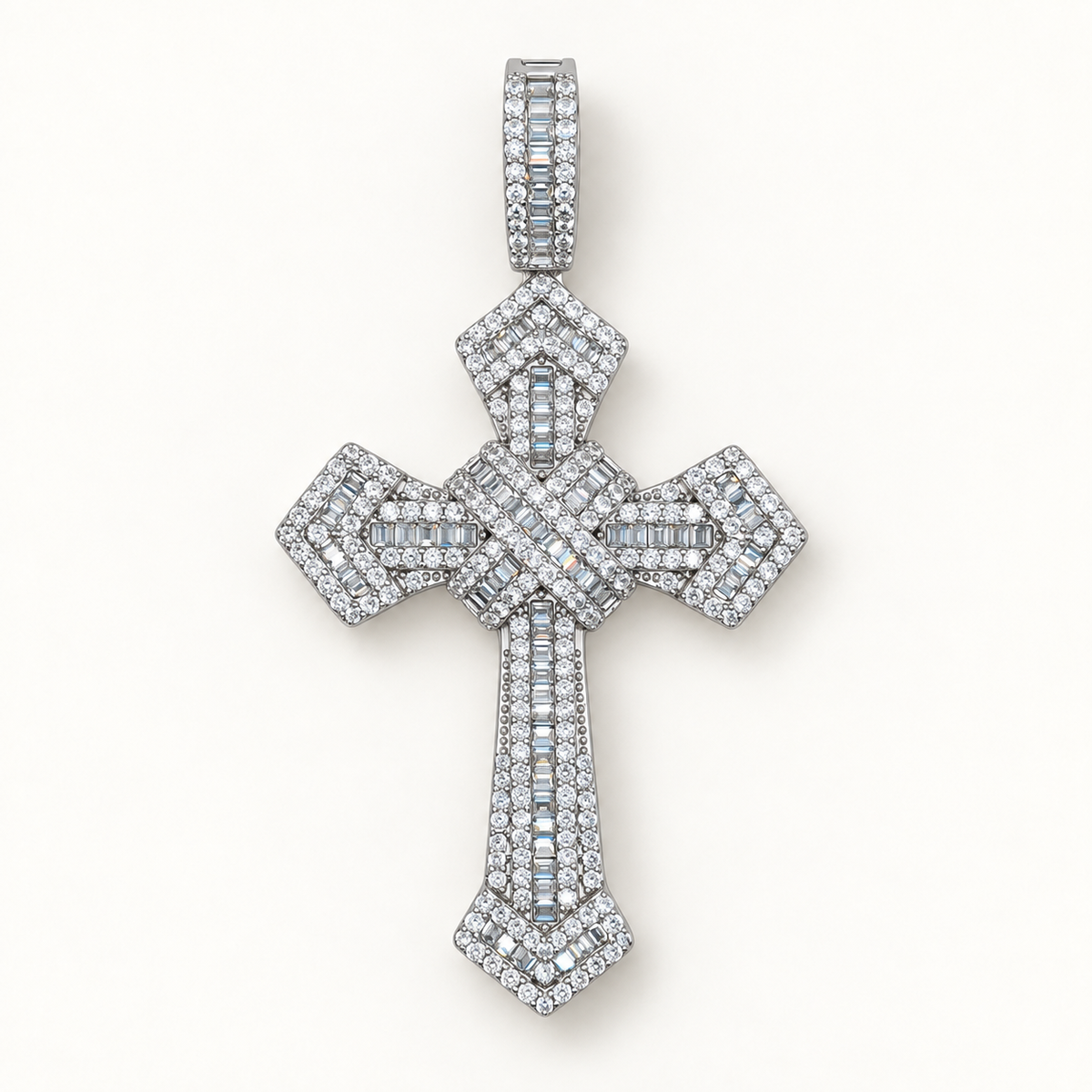 Silver CZ Cross 3 on ivory background