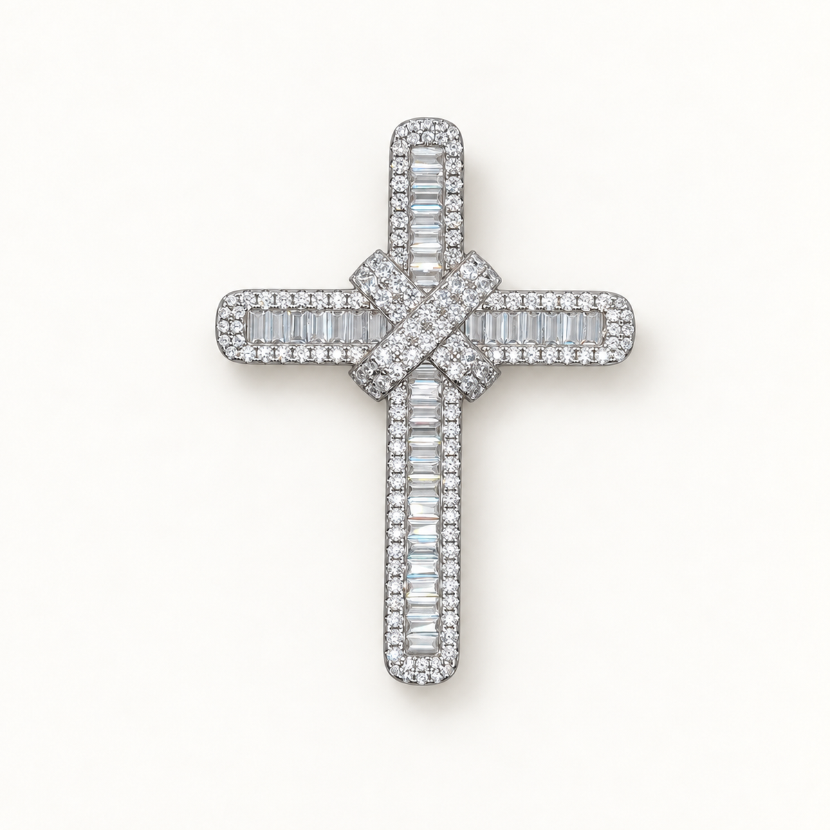 Silver CZ Cross 4 on ivory background