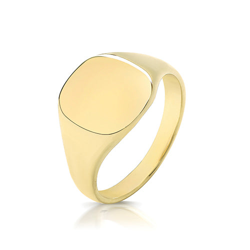 9ct Yellow Gold Cushion Signet Ring 12mm x 11mm - TG125