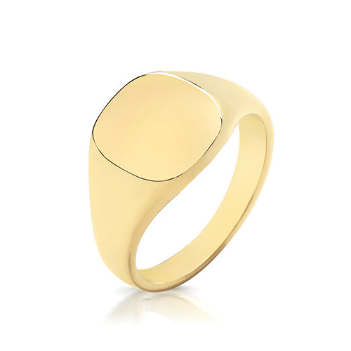 9ct Yellow Gold Cushion Signet Ring 12mm x 11mm - TG125