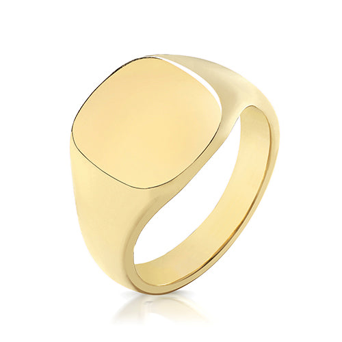 9ct Yellow Gold Cushion Signet Ring 14mm x 13mm - TG126