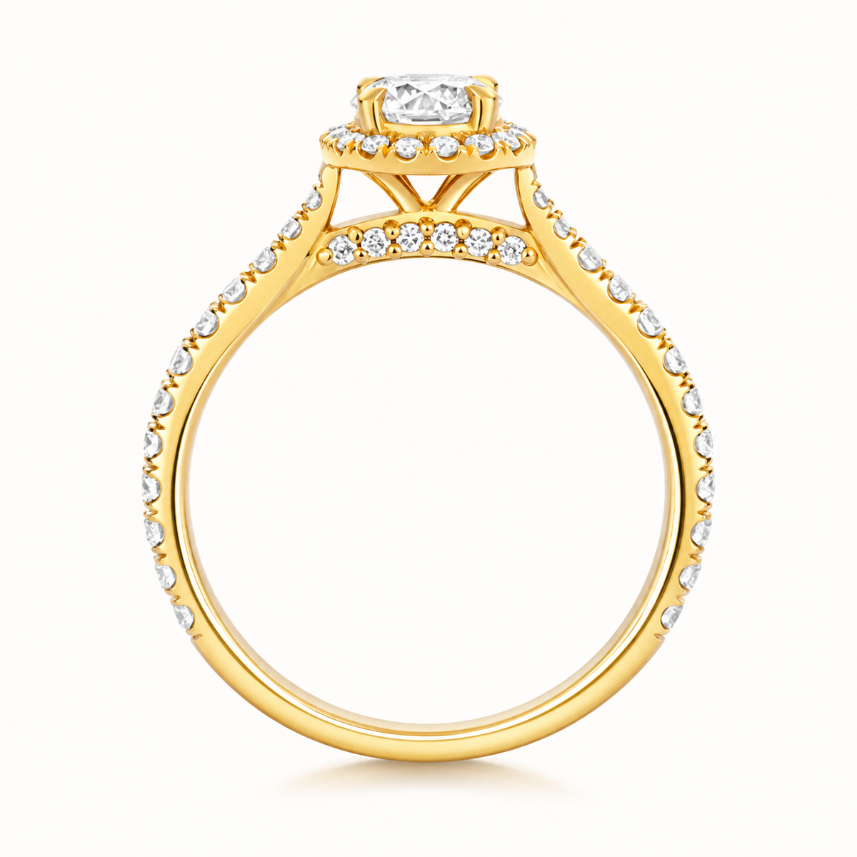 18ct yellow gold round halo lab diamond engagement ring alternative view