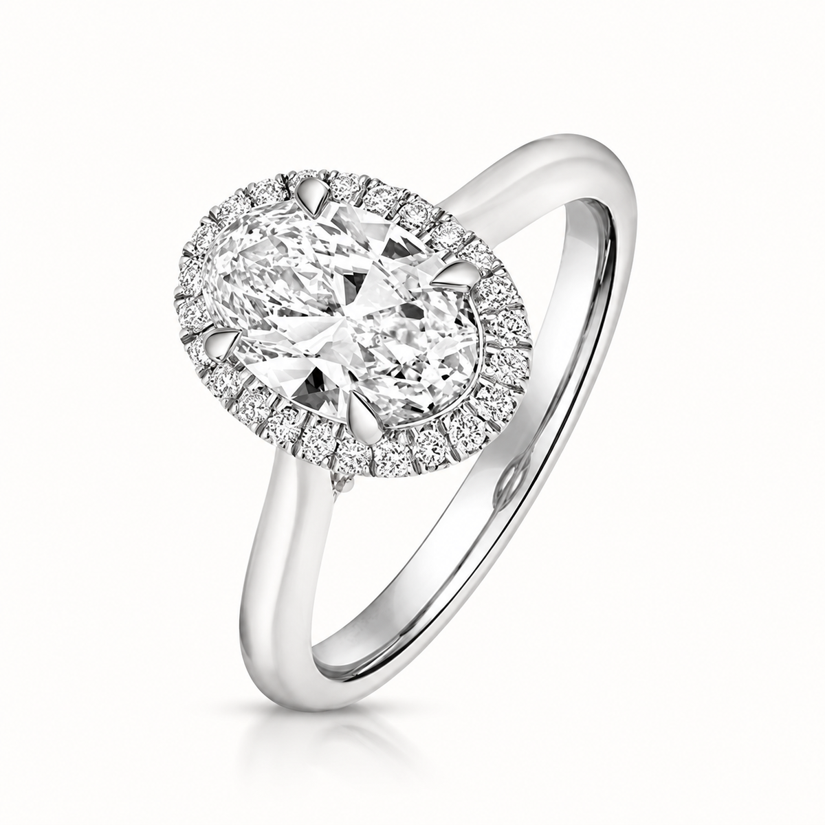 18ct white gold oval lab diamond engagement ring front view