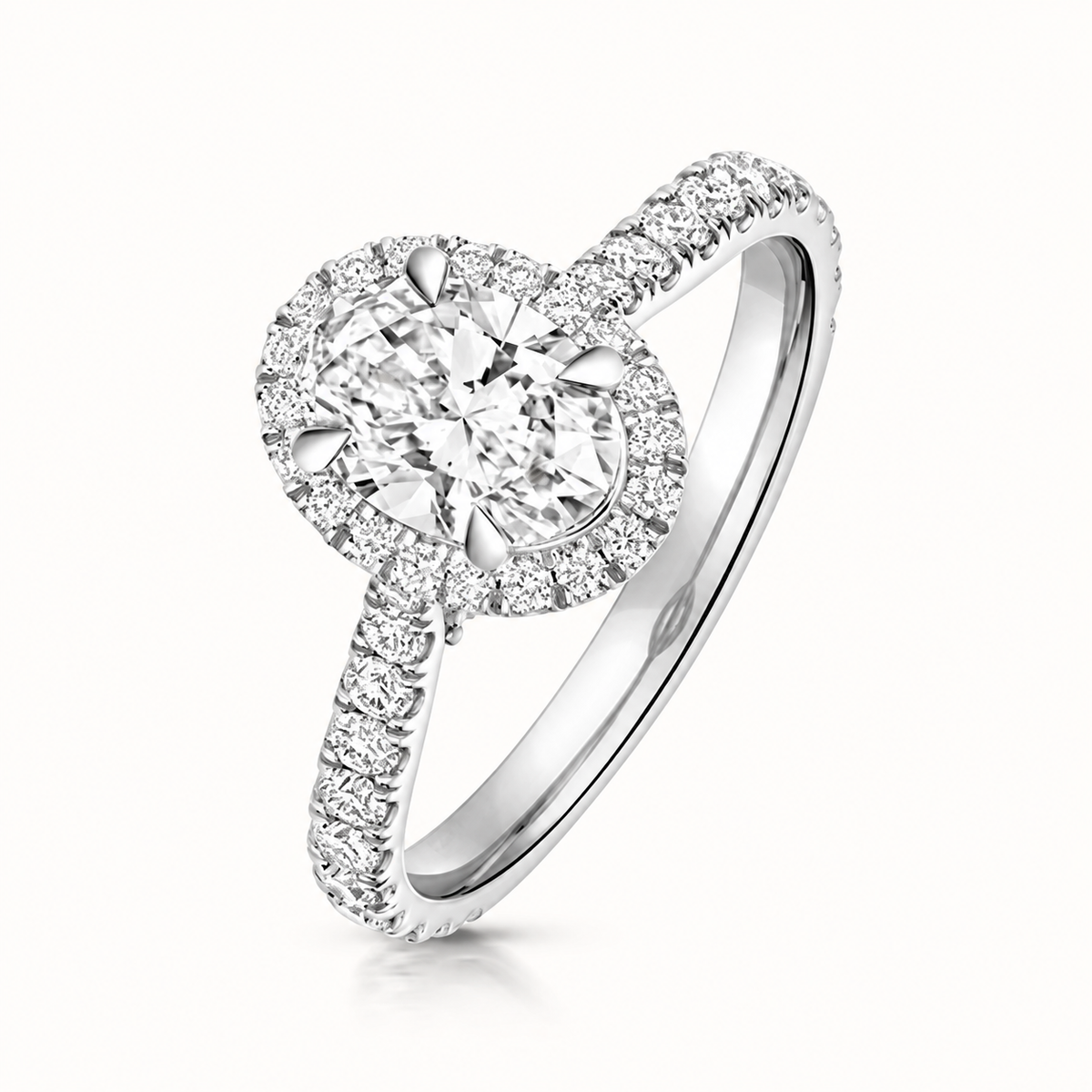 18ct white gold oval lab diamond engagement ring front view