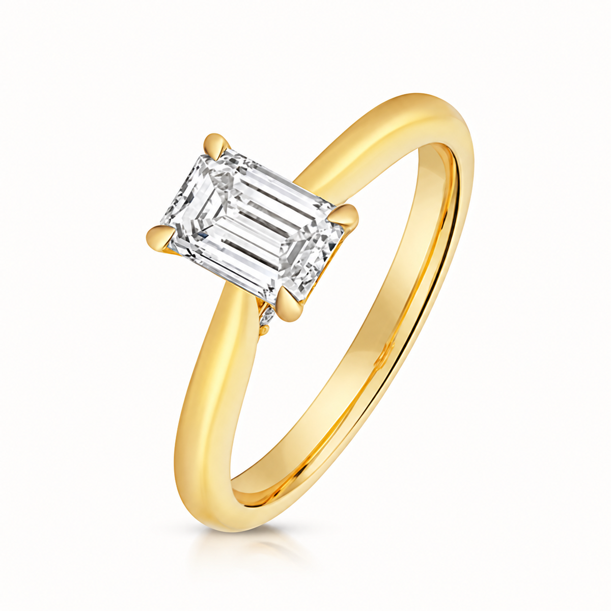 18ct yellow gold emerald cut lab diamond engagement ring front view