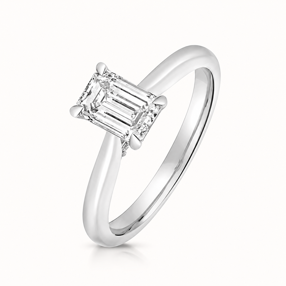 18ct white gold emerald cut lab diamond engagement ring front view