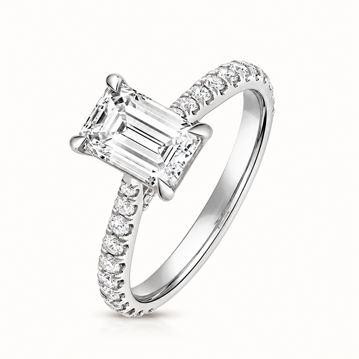 18ct white gold emerald cut lab diamond engagement ring front view
