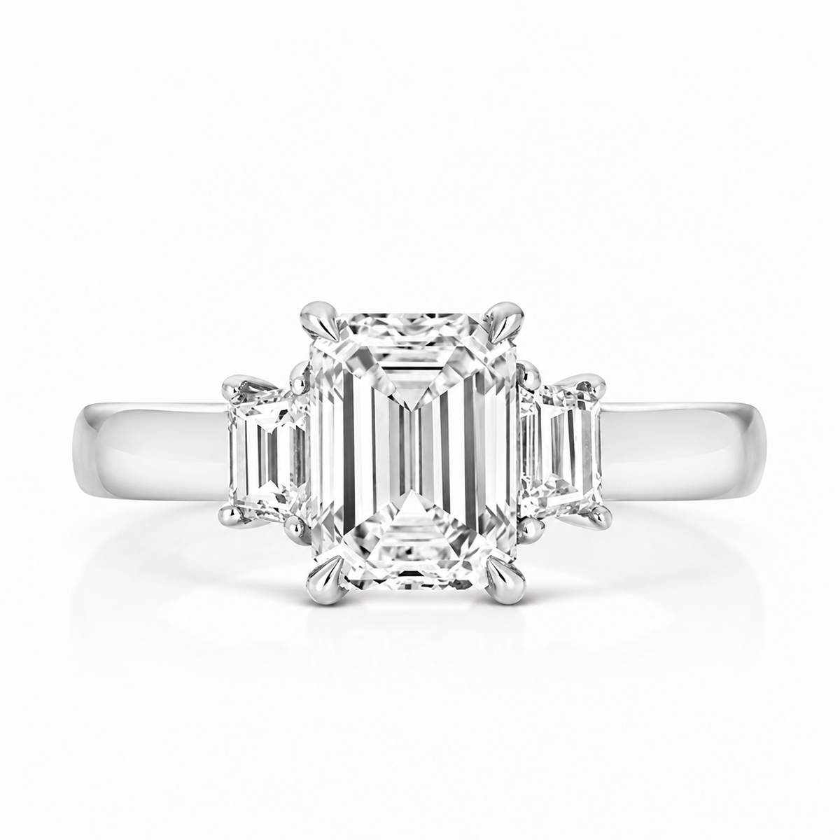 18ct gold emerald cut three stone lab diamond engagement ring alternative view