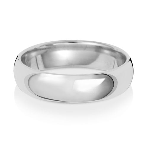 Traditional Court Wedding Band 5mm in white gold, lying flat