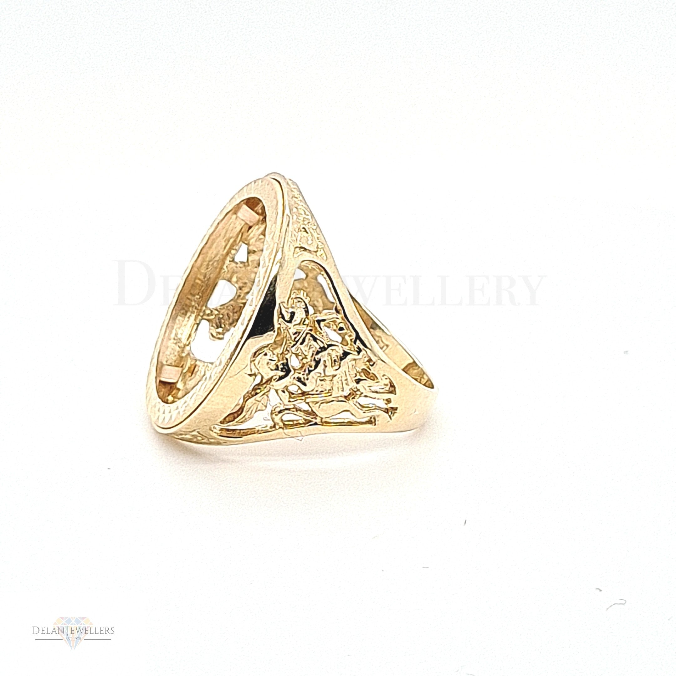 9ct Half/Full Sovereign Mount Ring with St George (George & The Dragon) Sides