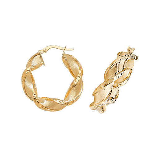 9CT Gold Diamond Cut Twisted Hoops