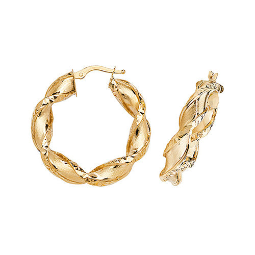 9CT Gold Diamond Cut Twisted Hoops