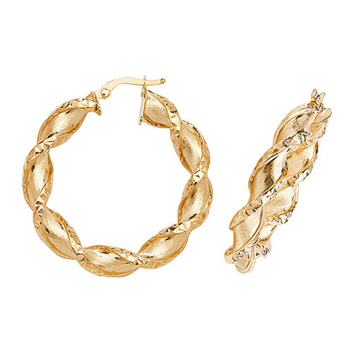 9CT Gold Diamond Cut Twisted Hoops