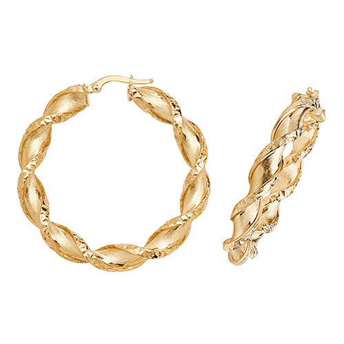9CT Gold Diamond Cut Twisted Hoops