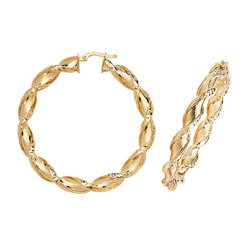9CT Gold Diamond Cut Twisted Hoops