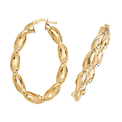 9CT Gold Diamond Cut Twisted Hoops