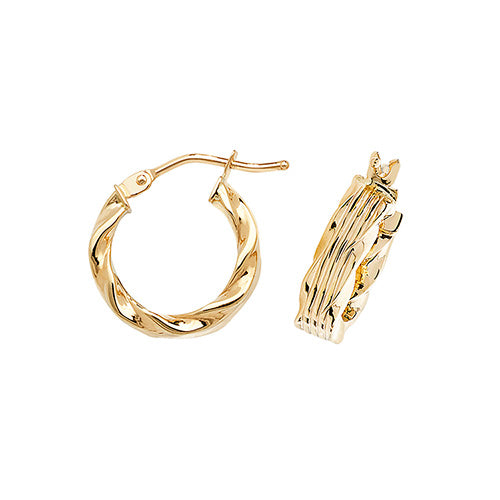 9ct Gold Diamond Cut Twisted Hoops