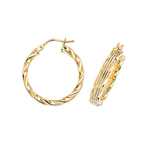 9ct Gold Diamond Cut Twisted Hoops