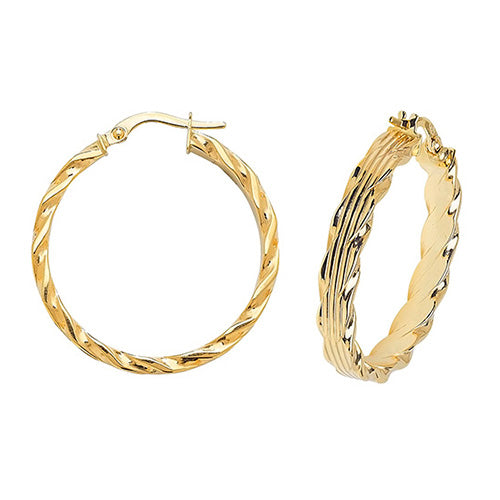 9ct Gold Diamond Cut Twisted Hoops