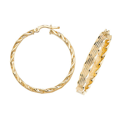 9ct Gold Diamond Cut Twisted Hoops
