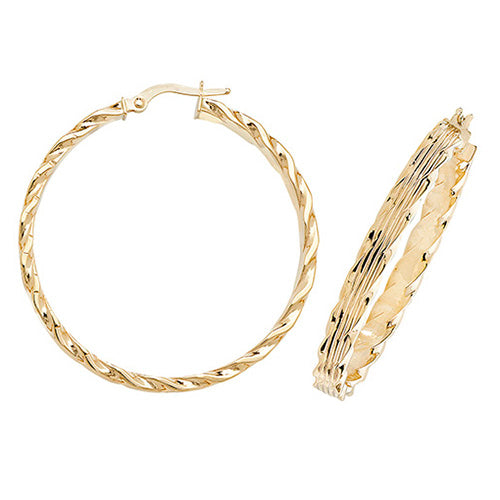9ct Gold Diamond Cut Twisted Hoops