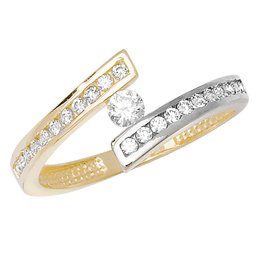 9ct Gold Channel Set Cz Crossover With Centre Stone Ring - RN685