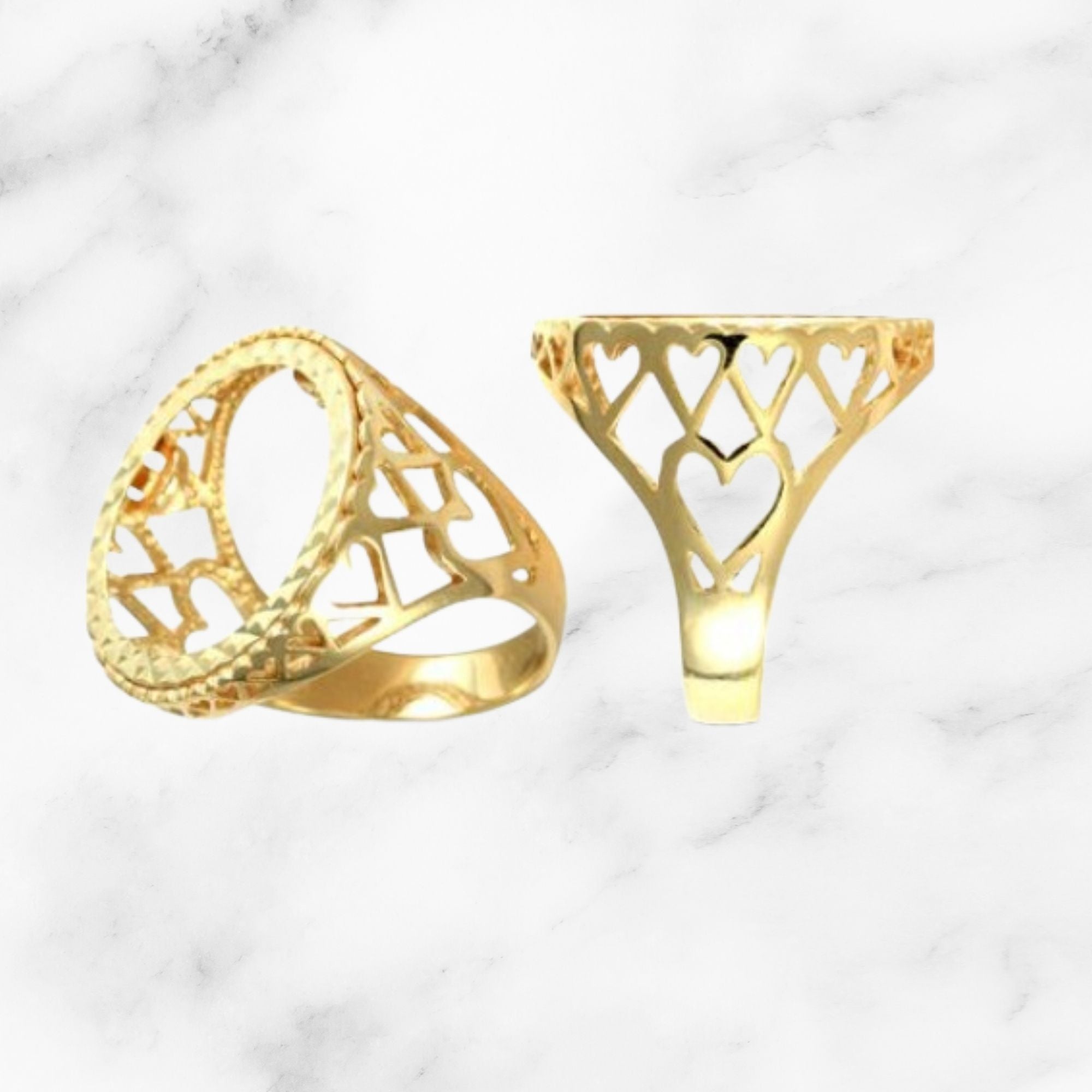 9ct Half/Full Sovereign Mount Ring with Heart Sides